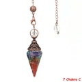 Detail of 7 chakra crystal cone pendant with layered natural stones and bronze hardware - 7 Color Stone Ancient Bronze