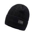 Men's black knitted beanie hat with thick cable knit and IFARDI label for winter warmth - One Size / Black