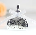 Silver mirror laser-cut bridal dress gift box with light blue ribbon and rose hollow design - Reflective Silver