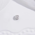 Macro detail of S925 sterling silver four-leaf clover flower bead with a central diamond stone - Silver with White Rhinestone Flower Spacer Bead