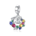 Festive S925 sterling silver Christmas wreath charm with colorful zircons and bells - 925 Sterling Silver / Christmas Wreath (PD1018)
