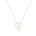 Detailed view of hollow origami elephant pendant necklace in polished rose gold finish - Elephant / Gold