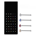 Detail of 40pcs 2.5mm straight stainless steel nose studs with colorful crystals in a box - Straight Bar (2.5mm) / 40pcs/box / Silver Bar + Colorful Zircon