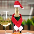 Festive Christmas wine bottle decoration featuring a mini plush red hat and scarf set - Wine Bottle Decor Scarf Hat Set