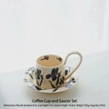 Vintage ceramic coffee cup and saucer set with black iris floral patterns and creamy white base - 270ML / Black Iris (KFBDFH)
