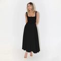 Elegante vestido maxi negro sin mangas con cuello cuadrado y silueta de línea A entallada - S / Negro