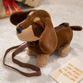 Borsa a tracolla in peluche a forma di bassotto marrone con cerniera e cinturino - Stile Bassotto / 30cm