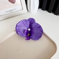 Elegant purple orchid hair clip with white pearl detail and realistic silk flower texture - Purple
