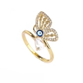 Goldener Schmetterlingsring mit bunten Zirkon-Akzenten und blauem Bösen Blick - Böser Blick Schmetterling (CR00733YS) / Gold