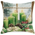 Weihnachts-Kissenbezug mit Aquarell-Kerzen, Tannenzapfen und Geschenkboxen aus Leinen - YMD15-4 (Kerze Geschenkbox)