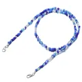 Close-up of blue and white beaded chain with silver lobster clasps for masks or glasses - Blue and White