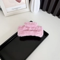 Pink plush square hair claw clip for women's autumn winter styling on a black tray - Large Lotus Pink (approx. 12cm)