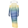Abito a fascia in rete sfumata con guanti lunghi coordinati e taglio bodycon a vita alta - S / Gradiente Blu