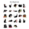 Black cat illustration stickers set with 23 cute poses for DIY journals and scrapbooking - Mr. Black Cat