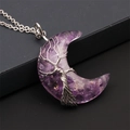 Handmade silver wire tree of life crescent moon necklace with purple amethyst crystal - Amethyst Moon Pendant-Stainless Steel Chain
