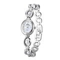 Silver quartz watch for women with pearl-inlaid band and crystal oval dial - Classic Silver