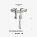 Irregular silver lava style stainless steel open ring with fluid 3D melting design - Silver