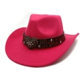 Dettaglio del cappello da cowboy in feltro rosa con cinturino in pelle e fibbia cuore - M (56-58cm) / Rosa Rosso