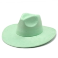 Close-up of mint green wide brim fedora hat featuring high quality suede finish - M (56-59cm) / Neon Green Suede