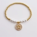 Pulsera de cuentas bañada en oro para mujer con dije de estrella y circonitas brillantes - Colgante Estrella