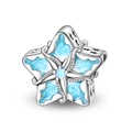 Seestern-Charm-Anhänger in Silber und Himmelblau mit zentralem blauem Edelstein - Himmelblauer Seestern-Relief-Stil (Z-043)