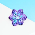 Elegant floral brooch pin with purple and blue gradient crystals in a six-petal design - Double Purple