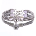 Mens stainless steel lion head wheat chain bracelet with secure lobster clasp finish - Silver 19cm