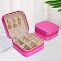 Portable square PU leather jewelry organizer in iridescent rose red with velvet lining - Upgraded Zipper Style / Rose Multi