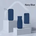 Compact navy blue flat folding umbrella with protective hard shell case and ultra-light design - Navy Blue + Capsule Box