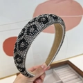 Handmade leopard pattern headband with shimmering black and silver beads for women - 3cm Sponge Headband / Grey Leopard