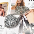 Sparkling silver heart-shaped mini crossbody bag with crystal inlay and metal chain - Heart Silver Waterdrop Style