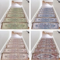 Detail view of four non-slip Persian style stair treads in green, blue, brown, and red - Retro Persian Print Style (BD202405018)