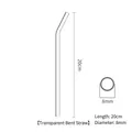Reusable transparent bent glass straw, 20cm long and 8mm diameter for drinks - Curved Tube / Clear