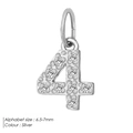 Silver number 4 pendant with clear zircon stones measuring 6.5 to 7mm for DIY jewelry - 4-Silver