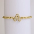 18k gold plated bubble letter A charm bracelet with cubic zirconia and elastic beads - Letter A