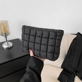 Quilted black nylon clutch bag with golden triangle zipper and modern padded square design - Black
