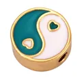 Green and white yin yang beads with heart details and golden finish for jewelry - Tai Chi Heart-Turquoise
