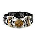 Viking Vegvisir compass leather bracelet with multi-layer braided straps and alloy beads - Nordic Compass Sign Style (JY006544-2)