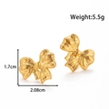 Golden bow stud earrings in titanium steel with 1.7cm height and 2.08cm width dimensions - YE-095 / Gold
