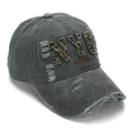Vintage dark grey washed denim NYC baseball cap with leopard patch and distressed details - One Size(Adjustable) / Dark Green