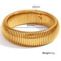 Golden 20mm wide ribbed cuff bracelet in titanium steel with polished finish - 20mm Wide (60mm Diameter) / Gold