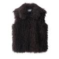 Chaleco de piel sintética marrón oscuro para mujer con cuello de solapa y textura suave - XS / Marrón Oscuro