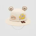 Detailed view of kids bucket hat with 3D bear ears and adjustable chin strap - 50cm (1-3 Years) / Off White