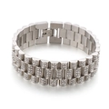 Bracciale hip-hop in acciaio inossidabile argento con zirconi stile cinturino d'orologio - 22cm / Argento