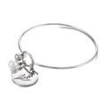 Silbernes Edelstahl-Armband mit Geburtsblume, Perle und graviertem Blumenanhänger - Mai Maiglöckchen-Silber (KB158022-Z)