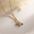 Gros plan du collier avec pendentif étoile de mer doré et incrustation blanc nacré - Blanc (24754)