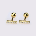 Gold bar stud earrings with six sparkling zircons and a secure screw back ball closure - Gold Bar Line