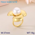 Chic 18K gold plated stainless steel flower ring with a large white pearl center - US 6 / Gold Style (KR111439-GC)