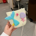 Detail of hand-woven mermaid straw crossbody bag with shell and starfish sequin decor - 14*14cm / Zipper Mermaid Tail - White Bag