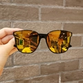 Kids black frame sunglasses with orange mirror lenses and metal dot accents - Gold Mirrored